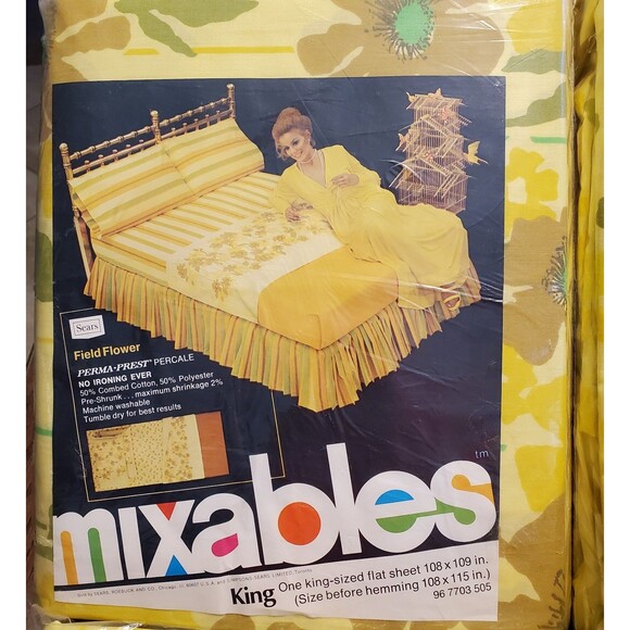 Vintage Sears Mixables Field Flower King Sheet Set - Picture 2 of 8